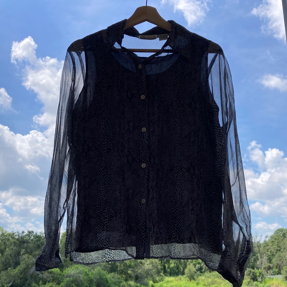 Elegant Sheer Black /Grey Women's Blouse SILK 100% Size:M